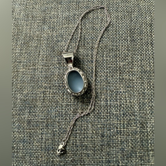 Sterling Silver 925 Druzy Heart Filigree Oval Agate Pendant Necklace - Picture 2 of 7